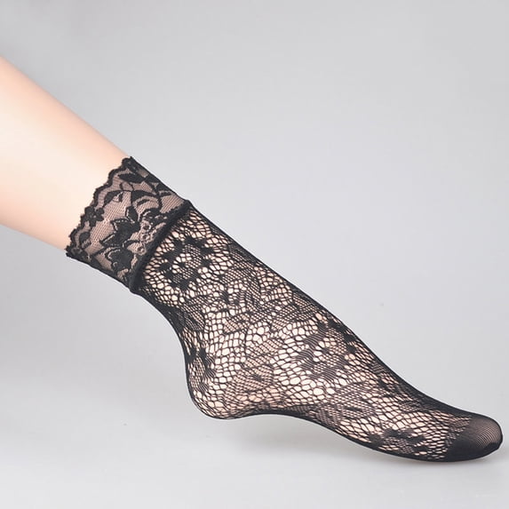 Gymayou Black Lace Socks for Women Ultra Thin Mesh Sheer Lace Dress Sock Fishnet Ankle Socks Black 6 One Size