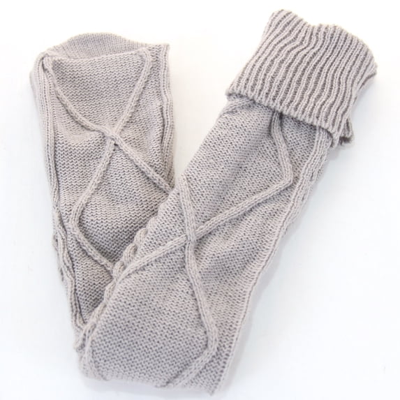 Gymayou Cable Knit Thigh High Socks for Women Over the Knee Boot Socks Leg Warmer Winter Stockings Gray One Size