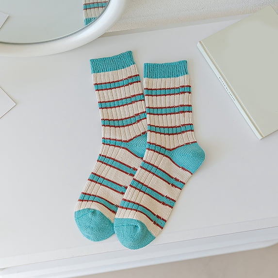 Gymayou Cute Striped Socks for Women Striped Fun Socks Colorful Cotton Crew Sock Green One Size