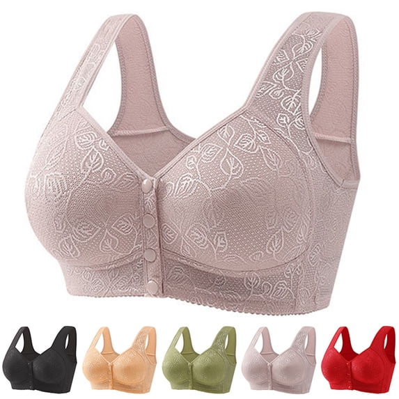 Gymayou Elderly Mom Front Button Wireless Vest Bra Wide Strap Anti Sagging Support Lingerie No Underwire Full Figure Comfort Bra for Middle Age Purple 46