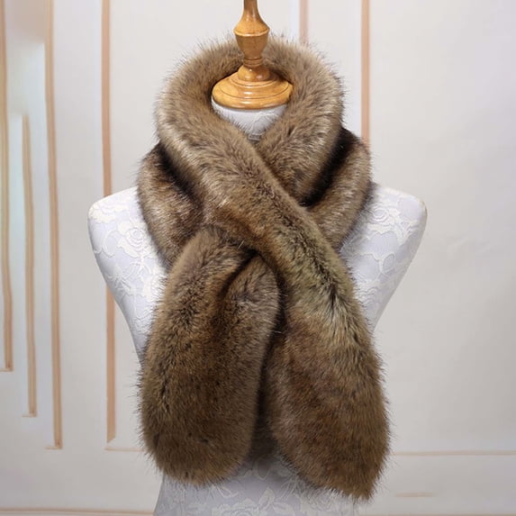 Gymayou Elegant Women Faux Fur Shoulder Wrap Shrug Winter Fluffy Cross Faux Fur Scarf Collar Warm Cold Weather Fur Stole