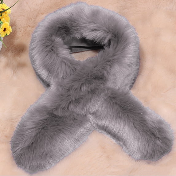Gymayou Elegant Women Faux Fur Shoulder Wrap Shrug Winter Fluffy Cross Faux Fur Scarf Collar Warm Cold Weather Fur Stole