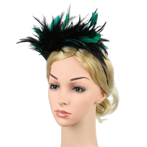 Gymayou Feather Headband Fascinator Hats for Women 1920s Headpiece for Women Wedding Tea Party Green/Black