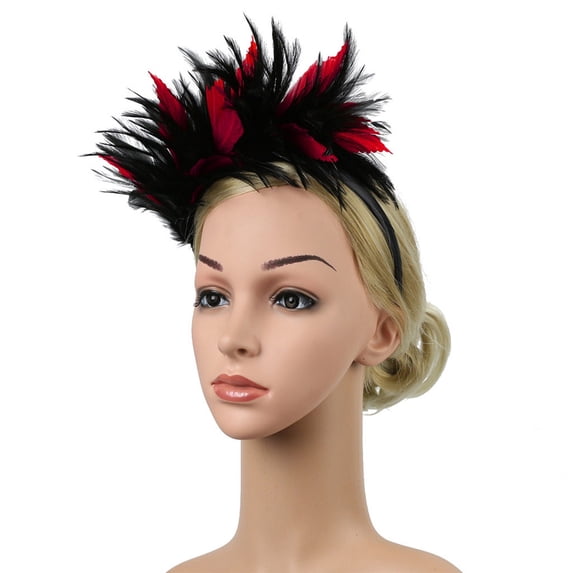Gymayou Feather Headband Fascinator Hats for Women 1920s Headpiece for Women Wedding Tea Party Red/Black