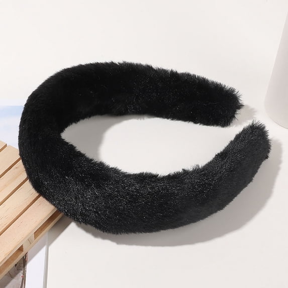 Gymayou Fluffy Fuzzy Headband Soft uzzy Hair Hoop Hairband for Women Fashion Accessory Black