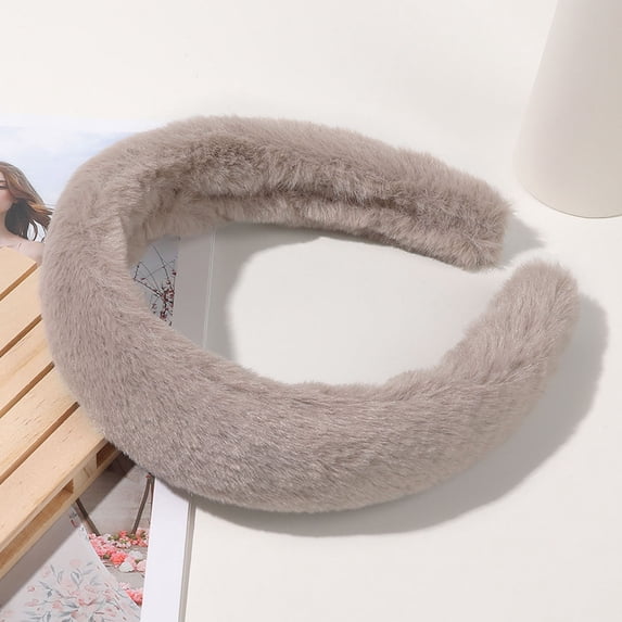 Gymayou Fluffy Fuzzy Headband Soft uzzy Hair Hoop Hairband for Women Fashion Accessory Gray