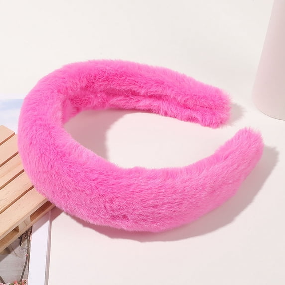 Gymayou Fluffy Fuzzy Headband Soft uzzy Hair Hoop Hairband for Women Fashion Accessory Hot Pink