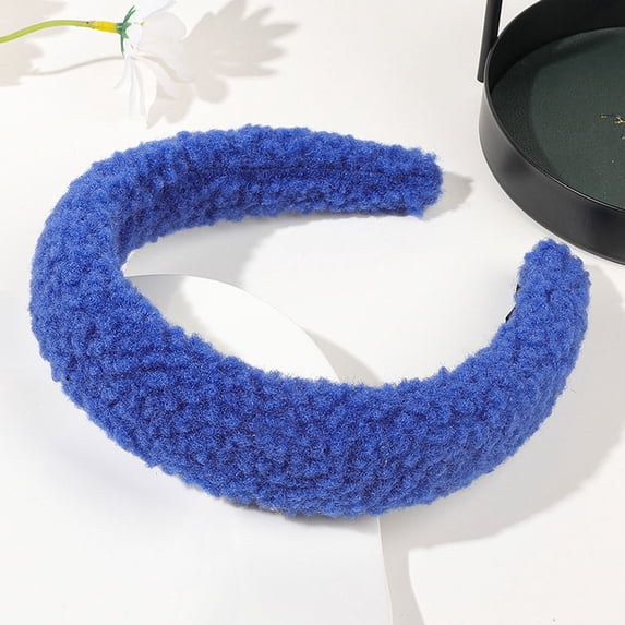 Gymayou Fluffy Fuzzy Headband Widen Soft Hairband for Women Plush Microfiber Headband Hair Hoop Blue