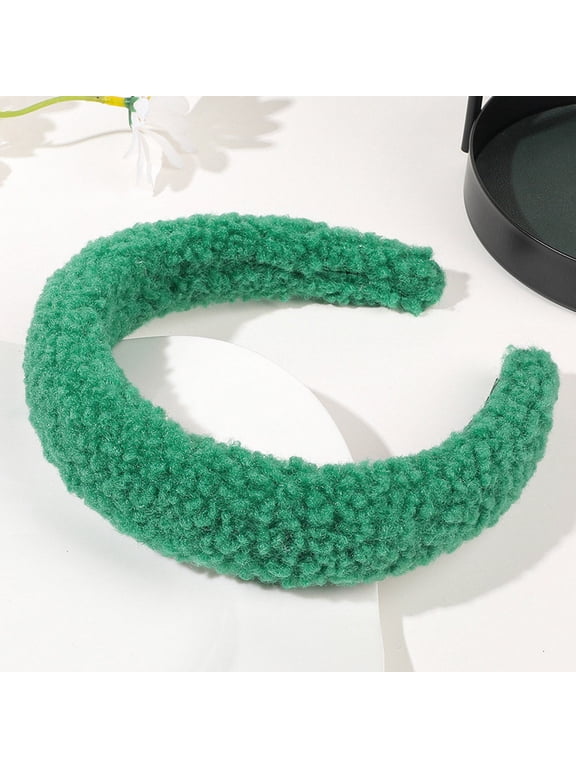 Fluffy Fuzzy Headband Widen Soft Hairband for Women Plush Microfiber Headband Hair Hoop Green