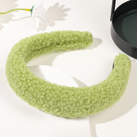 Gymayou Fluffy Fuzzy Headband Widen Soft Hairband for Women Plush Microfiber Headband Hair Hoop Light Green