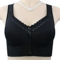 thumbnail image 1 of Gymayou Front Button Closure Bra for Women Lace Trim Wireless Comfort Bra No Underwire Breathable Mesh Full Coverage Bras Black 54, 1 of 5