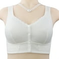 thumbnail image 1 of Gymayou Front Button Closure Bra for Women Lace Trim Wireless Comfort Bra No Underwire Breathable Mesh Full Coverage Bras White 48, 1 of 6