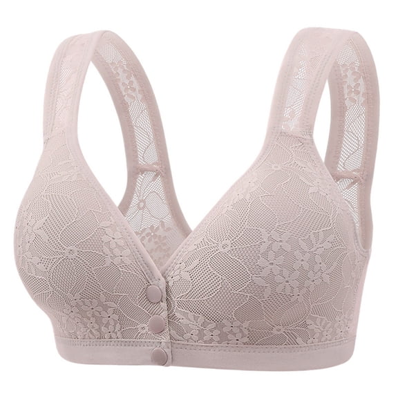 Gymayou Front Closure Wireless Lace Bras for Elderly Senior Women Breathable Floral Mesh Lace Vest Style Sleep Everyday Bra for Middle-Aged Ladies Grey 40B