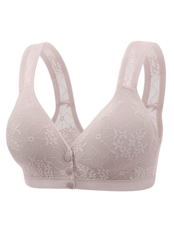 Front Closure Wireless Lace Bras for Elderly Senior Women Breathable Floral Mesh Lace Vest Style Sleep Everyday Bra for Middle-Aged Ladies Grey 40B