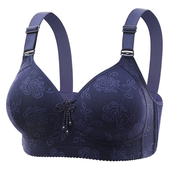 Gymayou Full Coverage Thin Cup Wireless Bra for Middle Aged Women Adjustable Wide Strap Breathable Comfort Mature Ladies Bras Blue 46