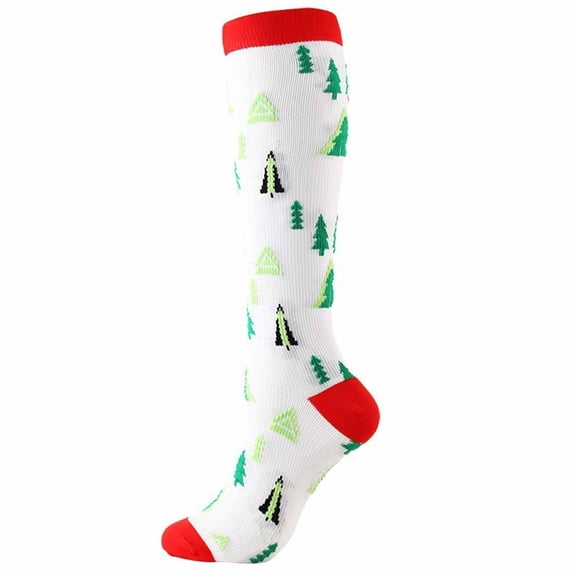 Gymayou Holiday Christmas Knee High Socks for Women Christmas Pattern Xmas Stockings White L