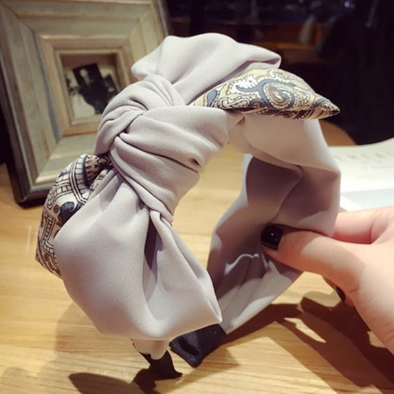 Gymayou Knotted Bow Headband Knot Bunny Ears Headbands Bowknot Hair Hoops Big Bow Headbands for Women Gray