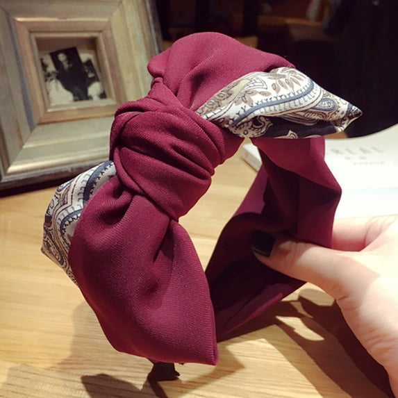 Gymayou Knotted Bow Headband Knot Bunny Ears Headbands Bowknot Hair Hoops Big Bow Headbands for Women Wine Red