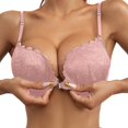 thumbnail image 1 of Gymayou Lace Bras For Women Front Closure Underwire Plunge V Neck Bra Push Up Bra Pink 85C, 1 of 4
