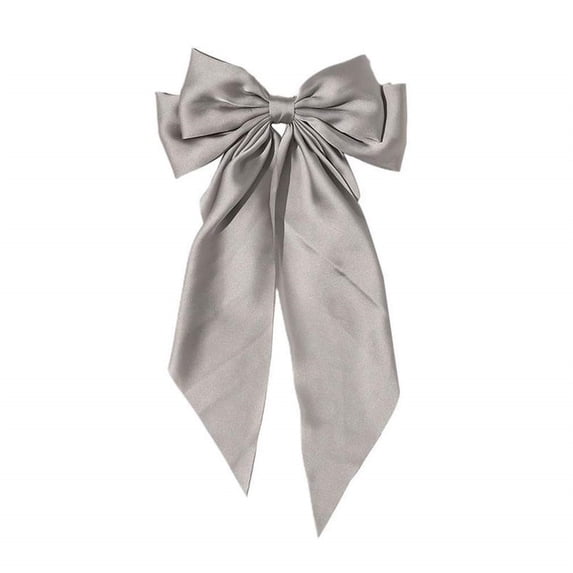 Gymayou Large Hair Bow Satin Bowknot Hair Clip Long Tail Hair Ribbon Barrette for Women Grey