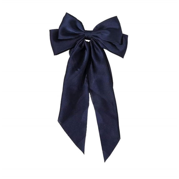 Gymayou Large Hair Bow Satin Bowknot Hair Clip Long Tail Hair Ribbon Barrette for Women Navy