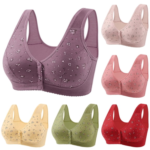 Gymayou Mature Womens Plus Size Vest Bra Front Snap Buttons Wireless Easy Front Closure No Underwire Comfort Lingerie for Elderly Mom Daily Sleep Home Wear Beige A