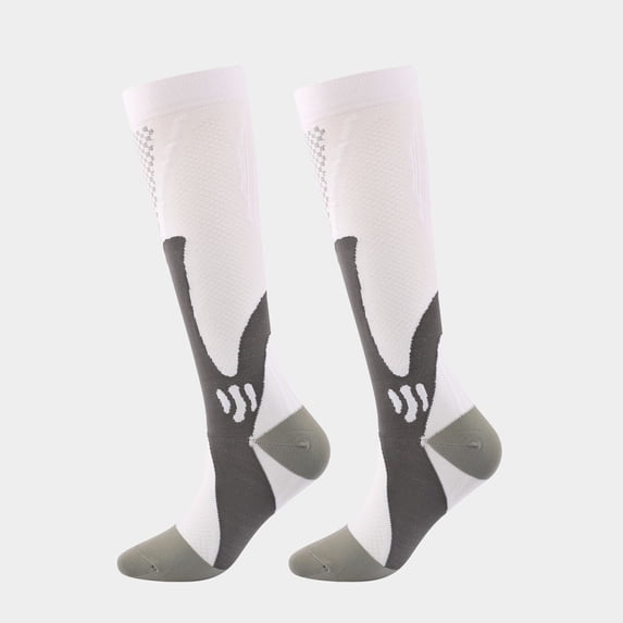 Gymayou Men And Women Socks 30-40 mmHg Compression Socks Knee High Support for Running & Sports White 2XL