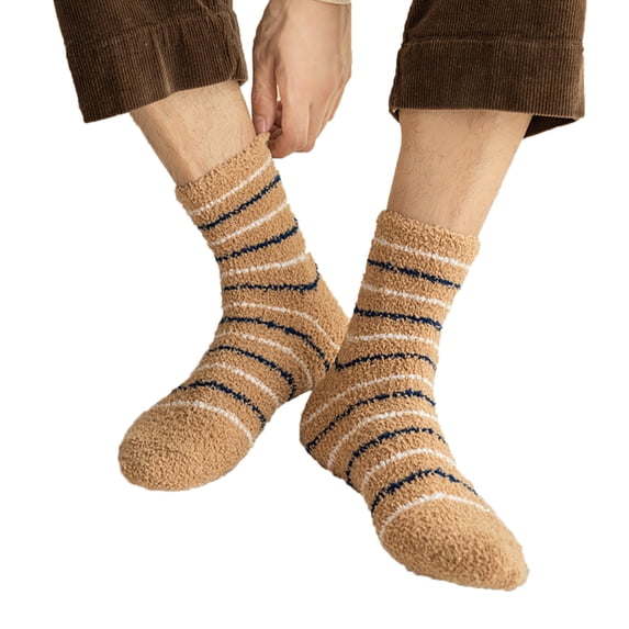 Gymayou Men Fuzzy Socks Warm Winter Fleece Casual Crew Socks Slippers Sleeping Socks Brown