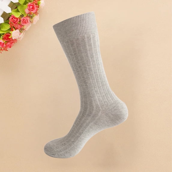 Gymayou Mens Ribbed Crew Cotton Socks Soft Breathable Business Dress Socks Classic Plain Knit Mid Calf Socks