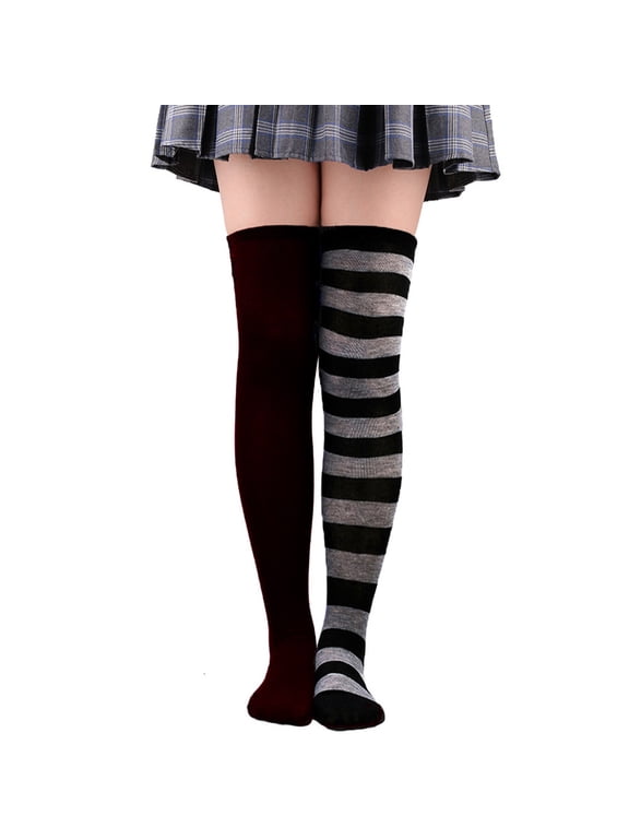 Over Knee High Stripe Socks Thigh High Socks for Woman Long Stocking Black/Gray Striped