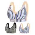 thumbnail image 1 of Gymayou Plus Size Striped Front Closure Wireless Bra For Women Wide Vest Strap Easy Front Button Comfort Bra Full Coverage Side Support Beige 36A, 1 of 9
