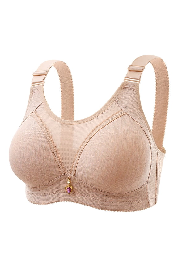 Plus Size Thin Wireless Bra For Women Anti Sagging Side Support Full Coverage Bra Soft Ribbed Non Steel Ring Bra Minimizer Bust Shaper Bra Beige B