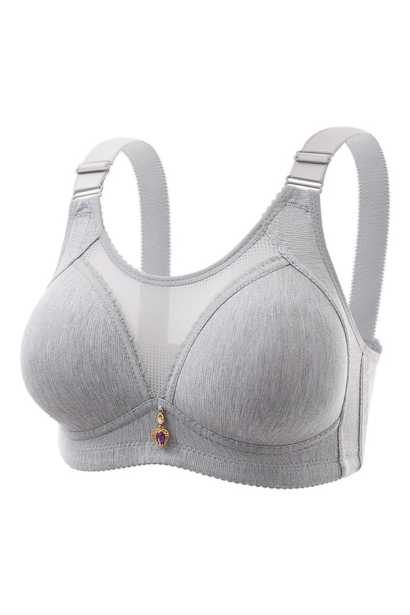 Plus Size Thin Wireless Bra For Women Anti Sagging Side Support Full Coverage Bra Soft Ribbed Non Steel Ring Bra Minimizer Bust Shaper Bra Blue B