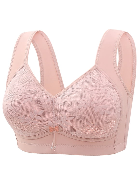 Plus Size Wireless Thin Lace Bra for Women Breathable Floral Mesh Full Coverage Support Bra Comfort Lightweight Daily Underwear for Full Figure Ladies Pink A