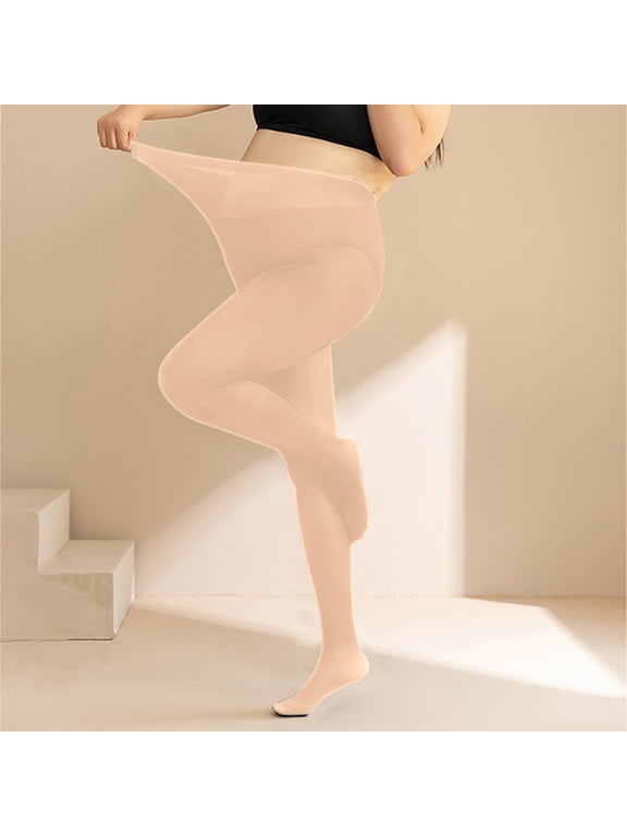 Plus Size Women Fleece-Lined Tight Ultra-Warm Fake Sheer Look Pantyhose Thick Leggings for Spring and Winter White L