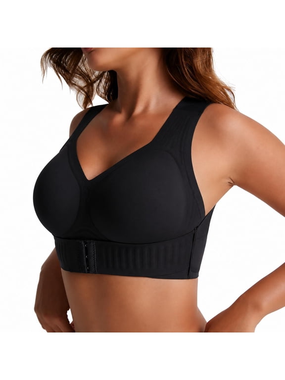 Posture Bra for Women Wireless Bra Wide Strap Full Coverage Bra Black 3XL