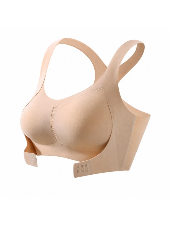 Posture Corrector Bra Front Closure Cross-Back Wireless Bra for Women Beige 2XL