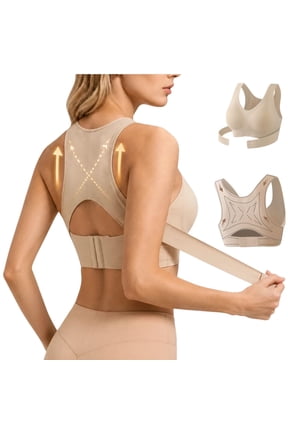 Posture Corrector Bras Women Front Closure Cross Back Wireless Bras Beige 2XL