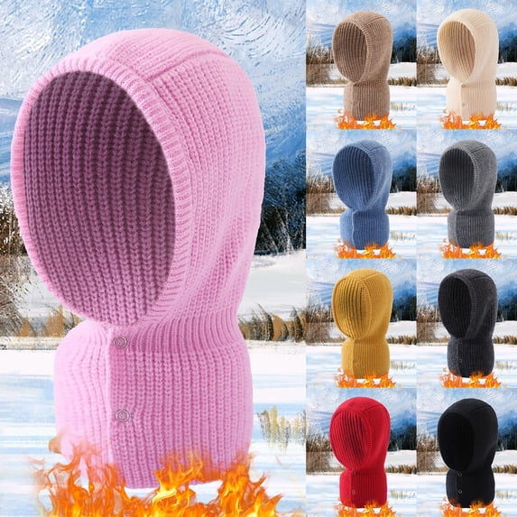 Gymayou Rib Knit Button Hooded Neck Scarf for Men Women WinterKnitted Hood Neck Warmer Hood Scarf