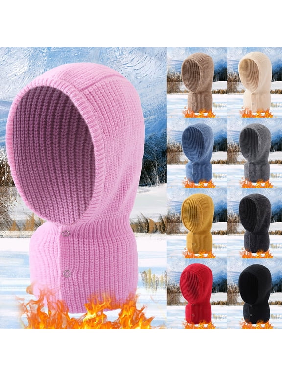 Rib Knit Button Hooded Neck Scarf for Men Women WinterKnitted Hood Neck Warmer Hood Scarf