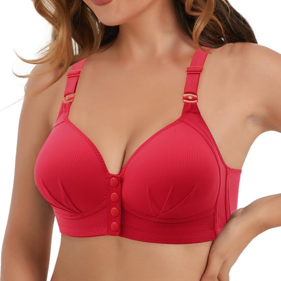 Gymayou Ribbed Bras for Women Front Closure No Underwire Comfort Bras Size 36