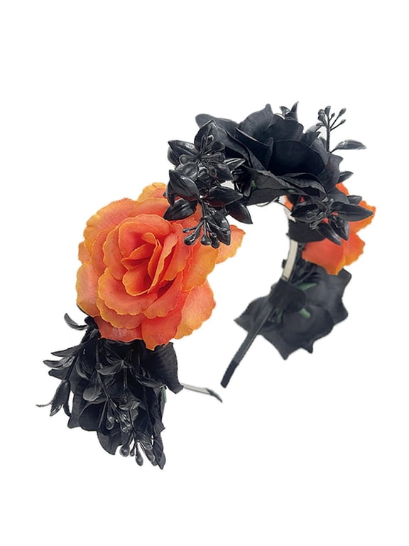 Rose Flower Headband Day of the Dead Floral Hair Hoop Gothic Rose Hair Accessories for Women Orange