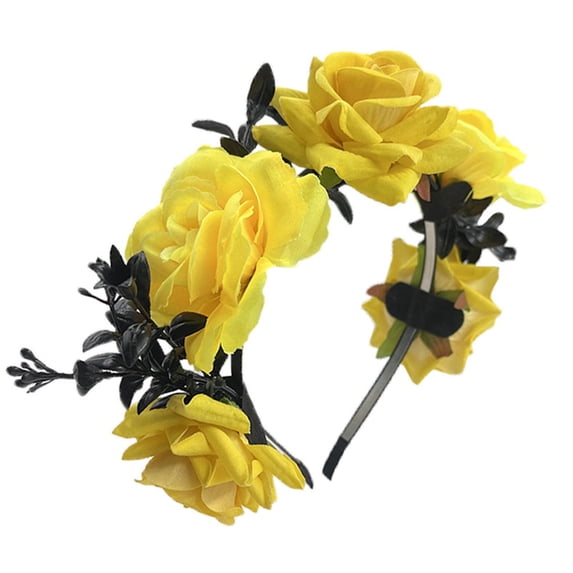 Gymayou Rose Flower Headband Day of the Dead Floral Hair Hoop Gothic Rose Hair Accessories for Women Yellow