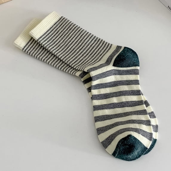 Gymayou Scrunch Slouchy Striped Crew Socks for Women Retro Striped Athletic Casual Ribbed Socks Gray One Size