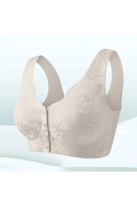 Seamless Front Snap Wireless Bra for Women Wide Non-Slip Strap Full Coverage Support Lingerie Soft No Underwire Sleep Everyday Bra Beige 2XL