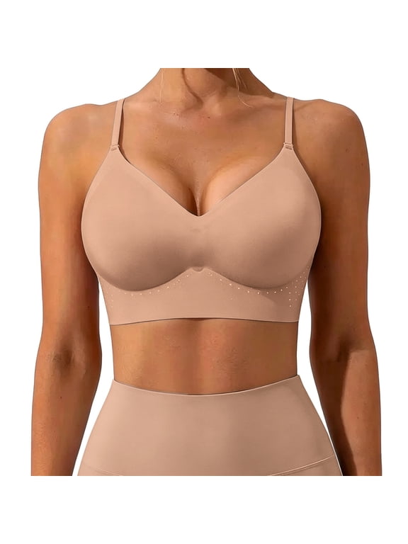 Seamless Low Back Bra Wireless Padded Bralette Thin Straps Comfort Halter Backless Bras Beige#2 M