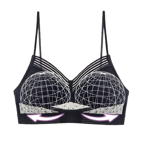 Gymayou Seamless Low Back Bra Wireless Padded Spaghetti Straps Bralette Thin Straps V Neck Backless Comfort Underwear Bra 1pc-Black L