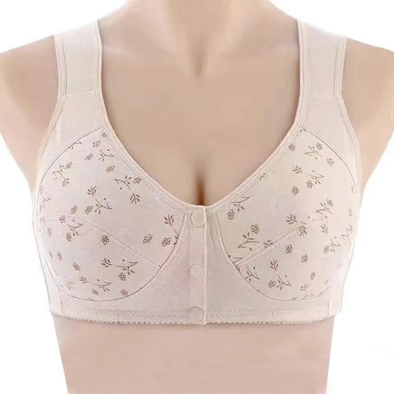 Gymayou Senior Ladies Easy Front Closure Wireless Vest Bra Wide Shoulder Strap Anti Sagging Support Lingerie for Middle Aged Mom Daily Lounging Sleep Underwear Khaki 44