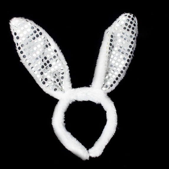 Gymayou Sequin Bunny Ears Headbands Rabbit Ears Headband Easter Bunny Headband for Women Party Costume Silver