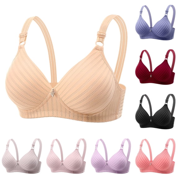 Gymayou Soft Skin-Friendly Cotton Wireless Bra for Women Breathable Thin Padded Everyday Bralette Adjustable Straps Wire Free Brassiere Beige L